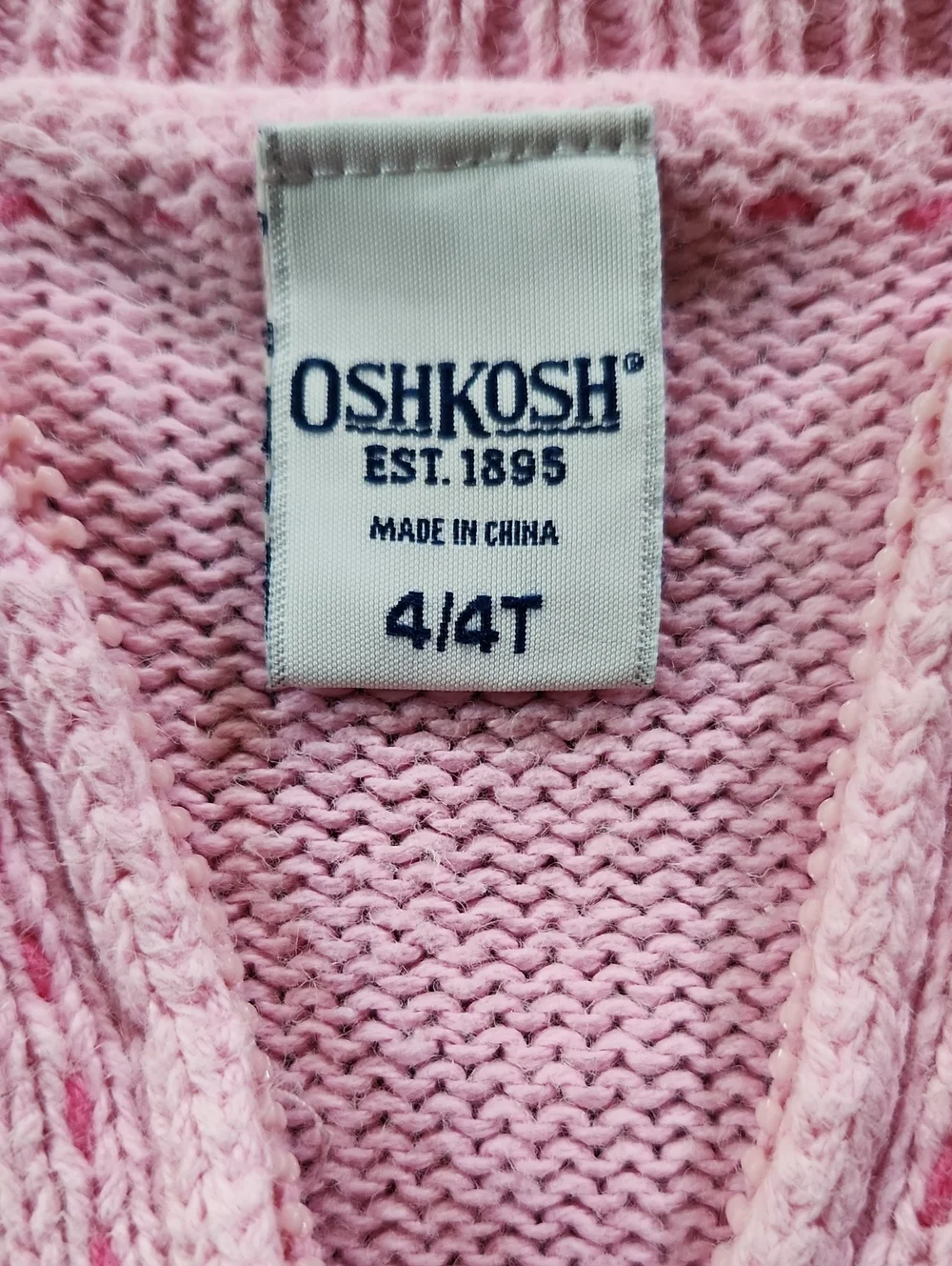 Cottagecore Patchwork Cat Apple Oshkosh Knit Pink Cardigan Sweater Sz 4/4T